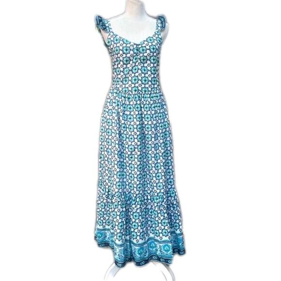 NWT Lucky Brand Blue Floral Ruffle Sleeveless Tiered Maxi Dress Womans Size XL - Picture 1 of 8